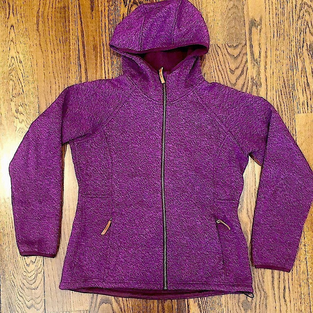 COLUMBIA Womens Raspberry Wine Knit Full Zip Fleece Lined Zip Pockets Hoodie Lrg - Picture 1 of 15